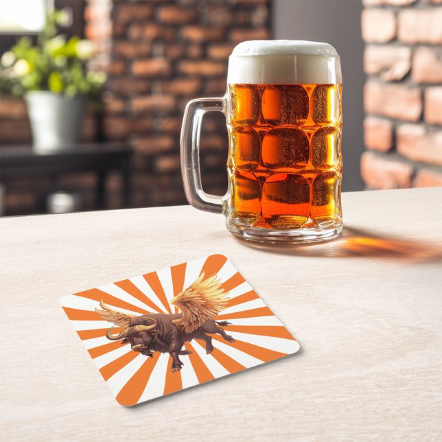 Buffalo Wings With Orange Starburst Square Paper Coaster (Creator Uploaded)