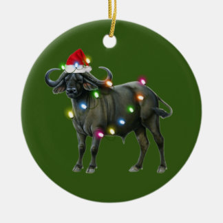 Buffalo With Hat Lights Christmas Ceramic Tree Decoration