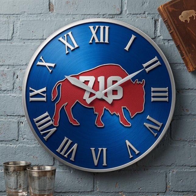BuffaloNew York 716 Area Code Blue & Red Metal  Large Clock (Creator Uploaded)