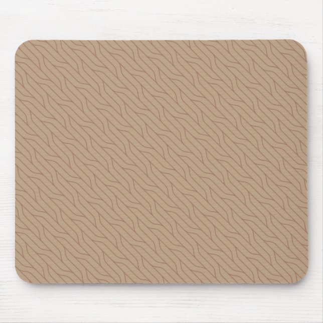 Buffed Beige Mocha Mousse Brown Wavy Line Pattern Mouse Mat (Front)