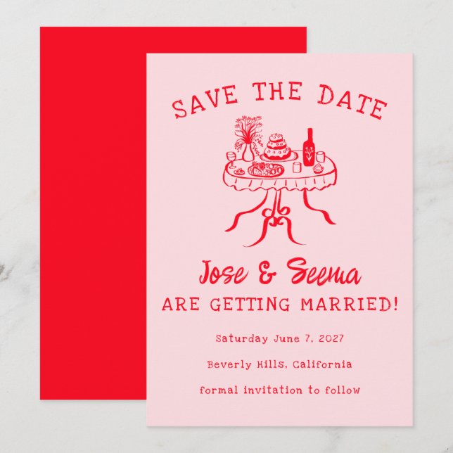 Buffet Dinner Table Hand Drawn Cute Sweet Custom  Save The Date (Front/Back)