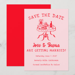 Buffet Dinner Table Hand Drawn Cute Sweet Custom Save The Date