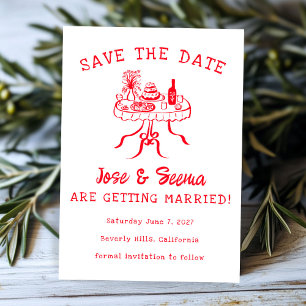 Buffet Dinner Table Hand Drawn Cute Sweet Custom Save The Date