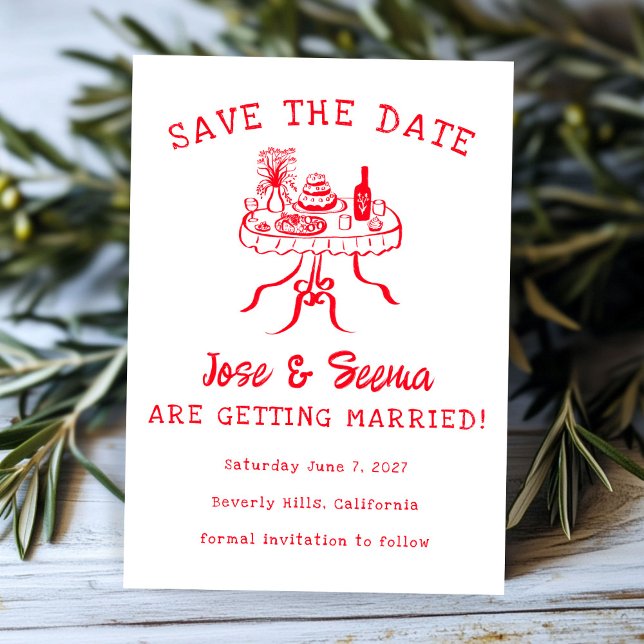 Buffet Dinner Table Hand Drawn Cute Sweet Custom  Save The Date (Buffet Dinner Table Hand Drawn Cute Sweet Custom Save The Date
)