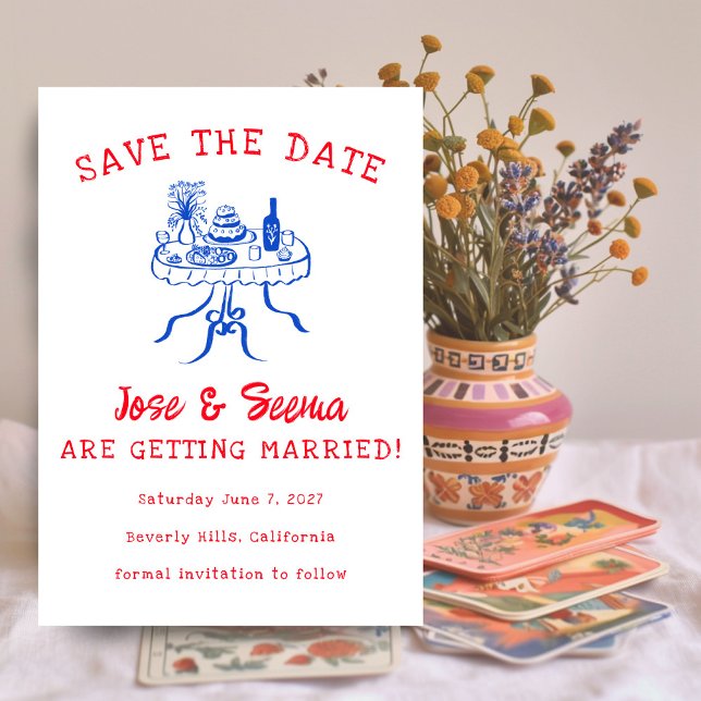 Buffet Dinner Table Hand Drawn Cute Sweet Custom  Save The Date (Buffet Dinner Table Hand Drawn Cute Sweet Custom Save The Date
)