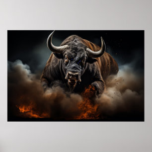 Buffle Wild Animal Portrait Fierce Power Poster