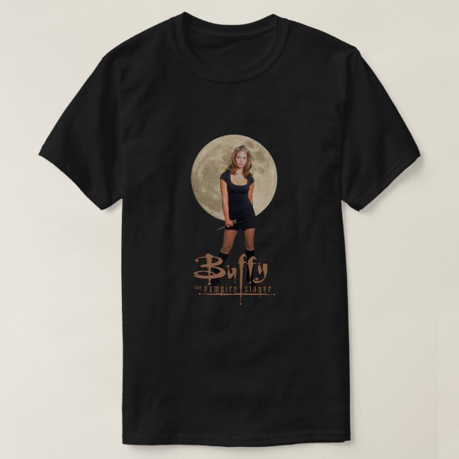 Buffy the Vampire Slayer Buffy Photo with Moon Tan T-Shirt (Design Front)