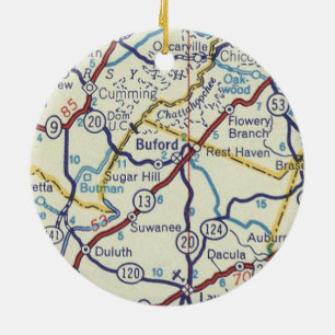 Buford Georgia Vintage Map Ceramic Tree Decoration