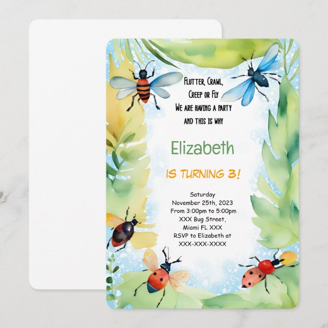 Bug Birthday Invitation (Front/Back)