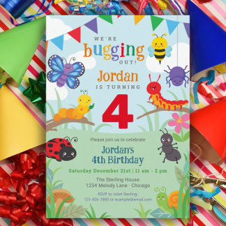 Bug Birthday Invitation, Cute Colourful Bug Party  Invitation