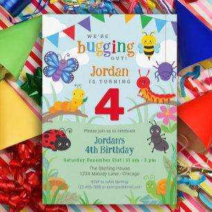 Bug Birthday Invitation, Cute Colourful Bug Party Invitation