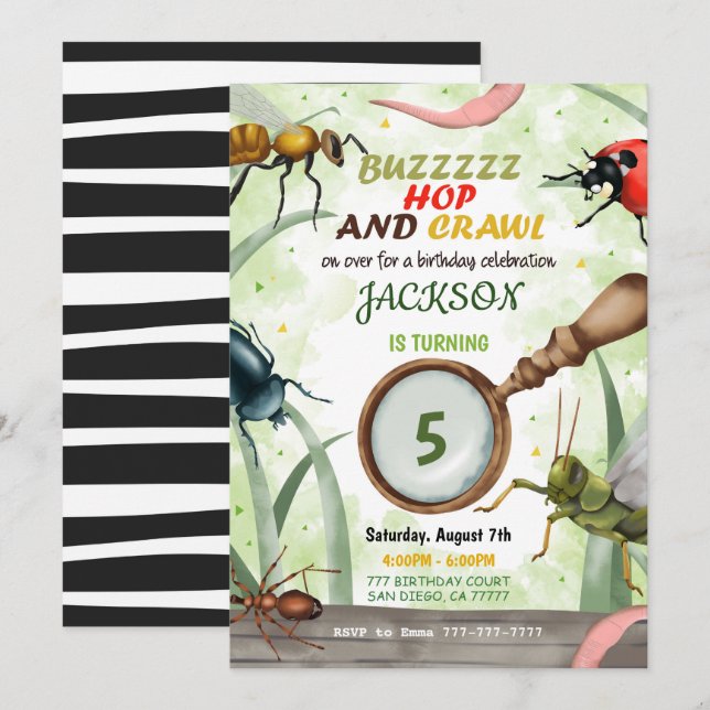 Bug Birthday Kids Invitation (Front/Back)