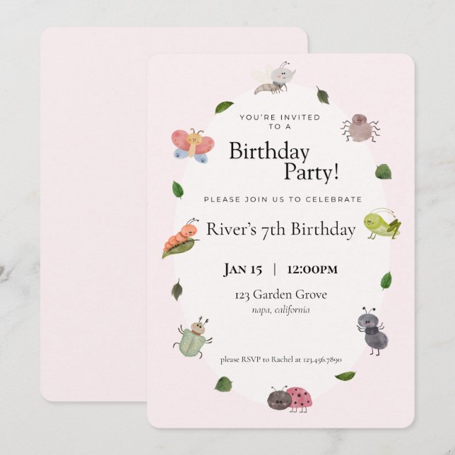 Bug Birthday Party Invitation (Front/Back)