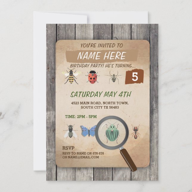 BUG CATCHER SCAVENGER HUNT KIDS BIRTHDAY PARTY INVITATION (Front)