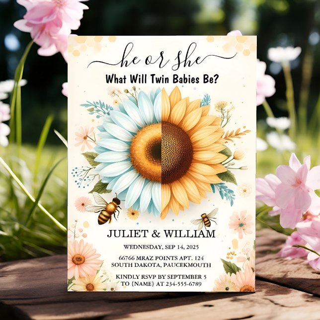 Bug Daisy Bloom Rustic Busy Bee Gender Reveal Invitation (Creator Uploaded)