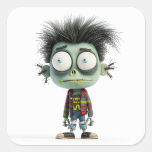 Bug-Eyed Benny – Quirky Zombie Kid Square Sticker