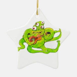 Bug Eyed Monster Plays Guitar Ceramic Tree Decoration
