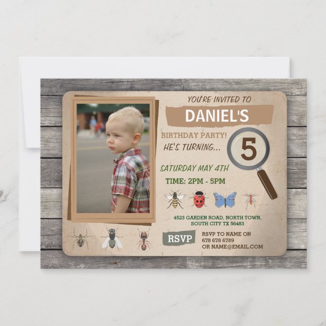 Bug Hunt Garden Bugs Birthday Invitation (Front)