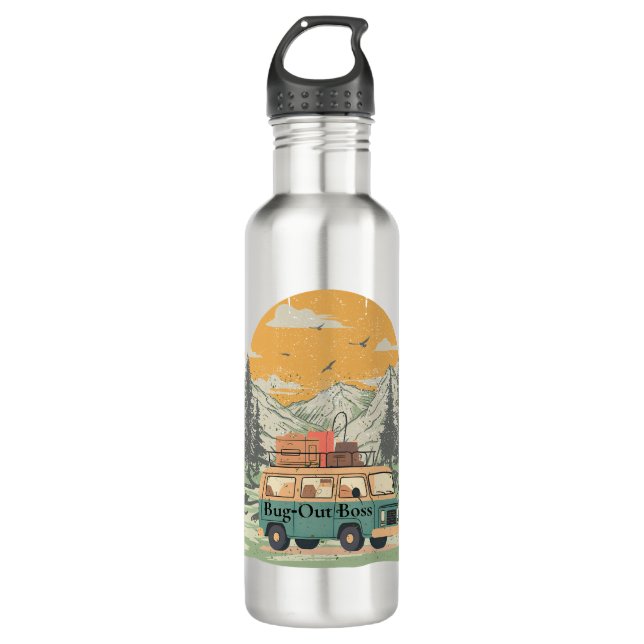 Bug-Out Boss Camper Van Adventure in the Mountains 710 Ml Water Bottle (Front)