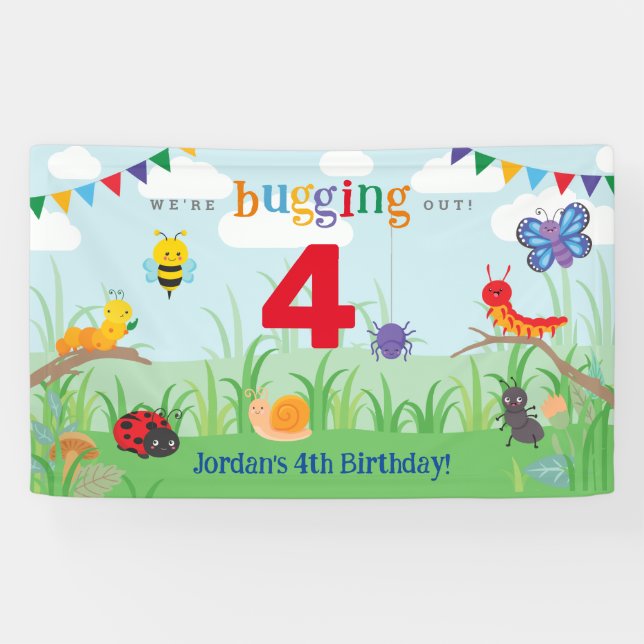 Bug Party Birthday Cute Colourful Banner (Horizontal)