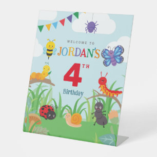 Bug Party Birthday Cute Colourful Paper Welcome  Pedestal Sign