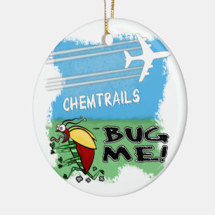 Bug running away from chemtrail plane ceramic tree decoration