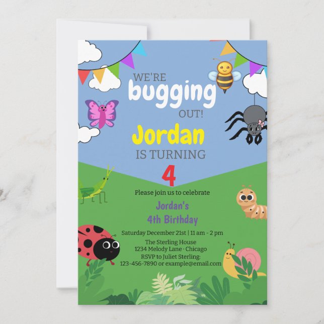 Bug Themed Kids Birthday Invitation Creepy Crawly  (Front)