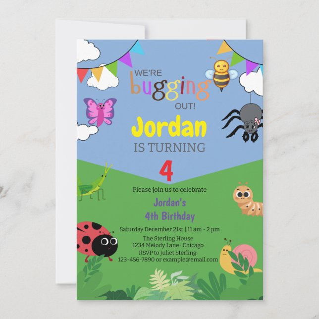 Bug Themed Kids Birthday Invitation Creepy Crawly (Front)