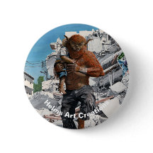 Bugbear Hero Rescuing Child Fantasy Art Button