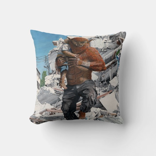 Bugbear Hero Rescuing Child Fantasy Throw Pillow (Front)