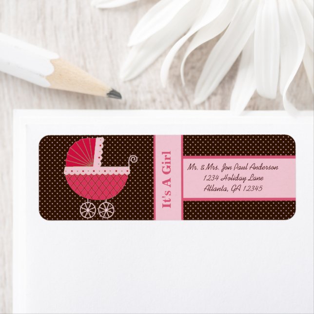 Buggy New Baby It's A  Girl Brown & Pink Dots (Insitu)