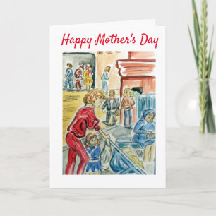 Buggy Pushchair Cartoon Mother's Day Card