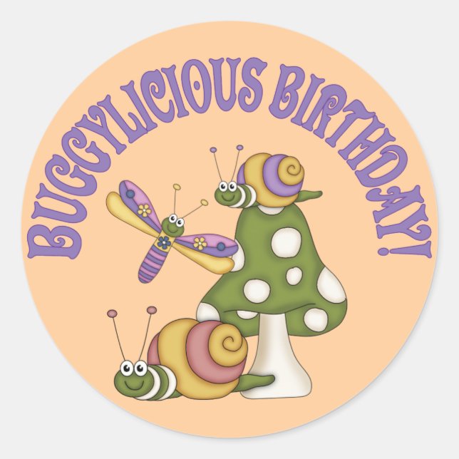 Buggylicious Birthday Classic Round Sticker (Front)