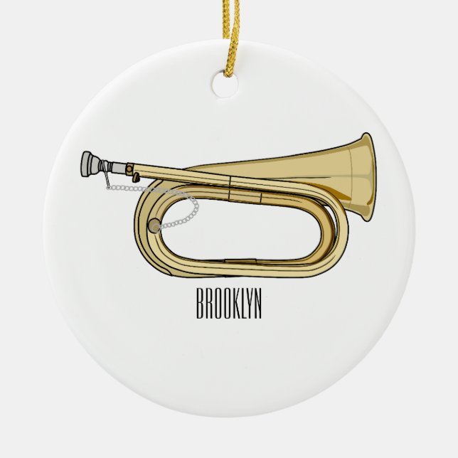 Bugle cartoon illustration  ceramic tree decoration (Front)