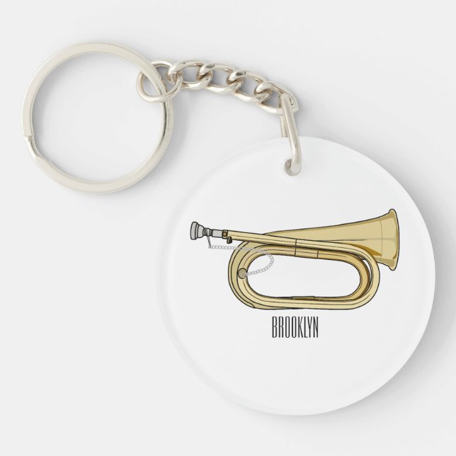 Bugle cartoon illustration  key ring (Front)