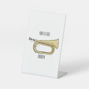 Bugle cartoon illustration pedestal sign