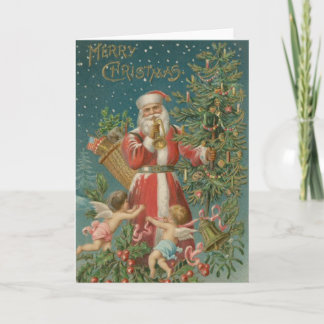 Bugle Santa Angels Christmas Card