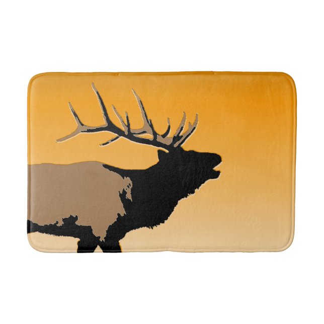 Bugling Bull Elk at Sunset Original Wildlife Art Bath Mat (Front)