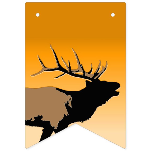 Bugling Bull Elk at Sunset Original Wildlife Art Bunting (First Flag)