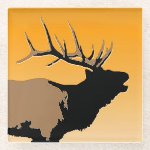 Bugling Bull Elk at Sunset Original Wildlife Art Glass Coaster