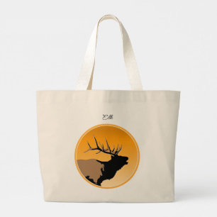 Bugling Bull Elk at Sunset Original Wildlife Art Large Tote Bag