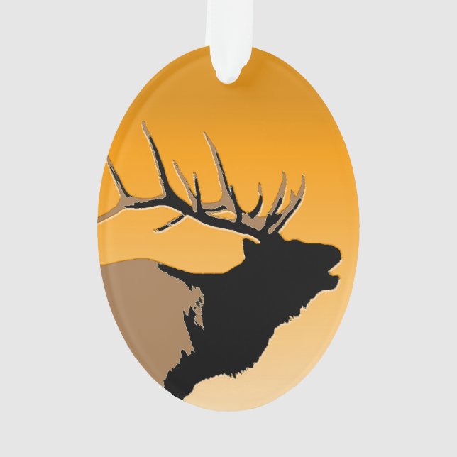 Bugling Bull Elk at Sunset Original Wildlife Art Ornament (Back)