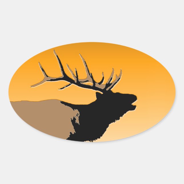 Bugling Bull Elk at Sunset Original Wildlife Art Oval Sticker (Front)