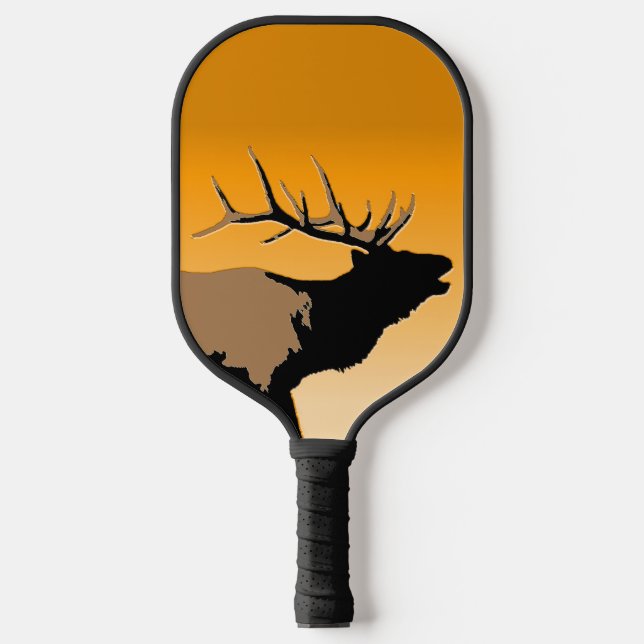 Bugling Bull Elk at Sunset Original Wildlife Art Pickleball Paddle (Front)