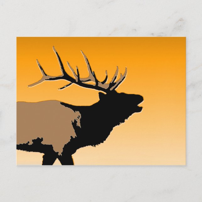 Bugling Bull Elk at Sunset Original Wildlife Art Postcard (Front)