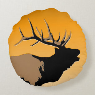 Bugling Bull Elk at Sunset Original Wildlife Art Round Cushion