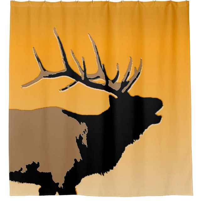 Bugling Bull Elk at Sunset Original Wildlife Art Shower Curtain (Front)