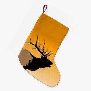 Bugling Bull Elk at Sunset Original Wildlife Art Small Christmas Stocking