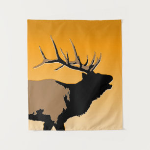 Bugling Bull Elk at Sunset Original Wildlife Art Tapestry