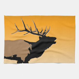 Bugling Bull Elk at Sunset Original Wildlife Art Tea Towel